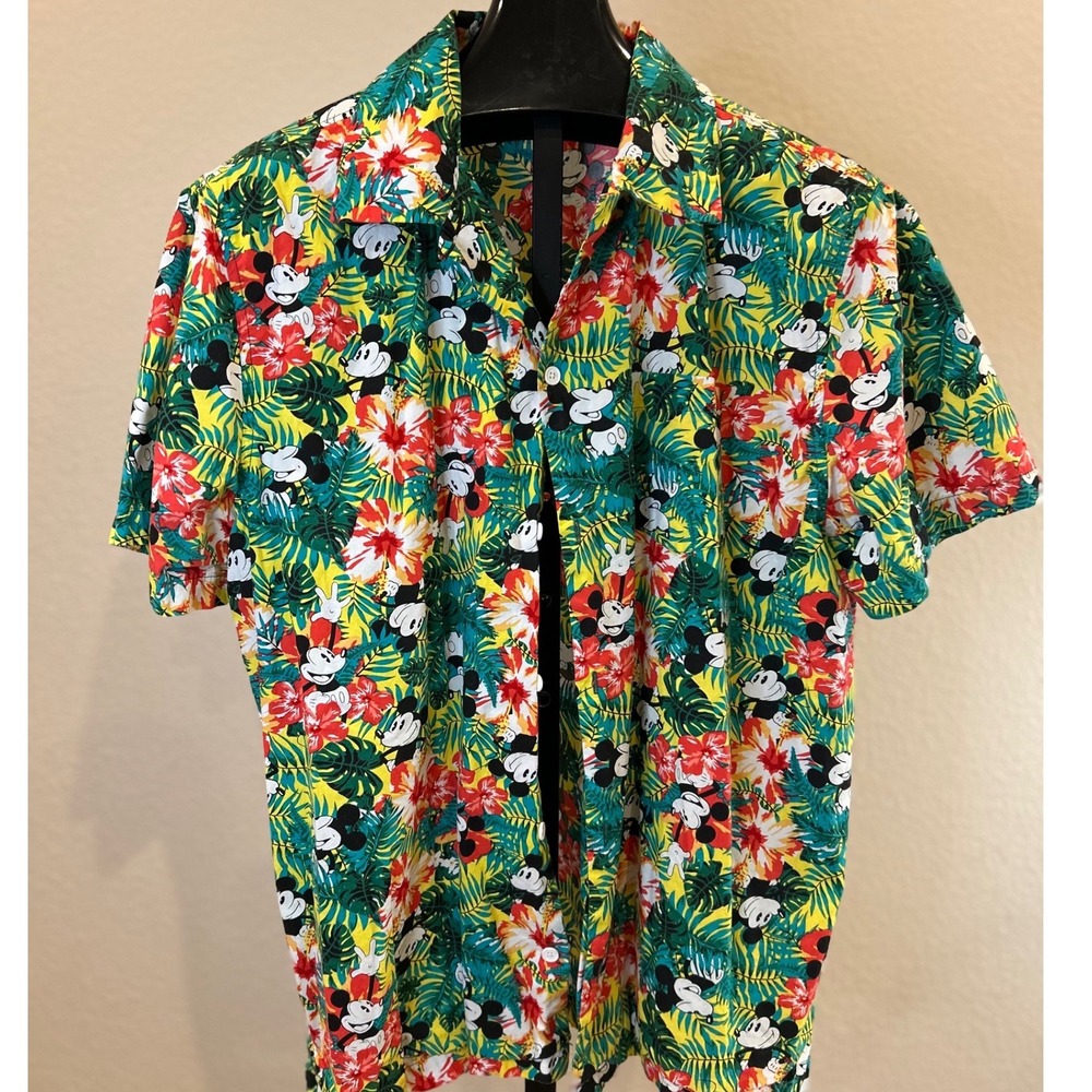 Disney Mickey Mouse Tropical Hawaiian Shirt Mens XL Aloha Button Up - Picture 2 of 5